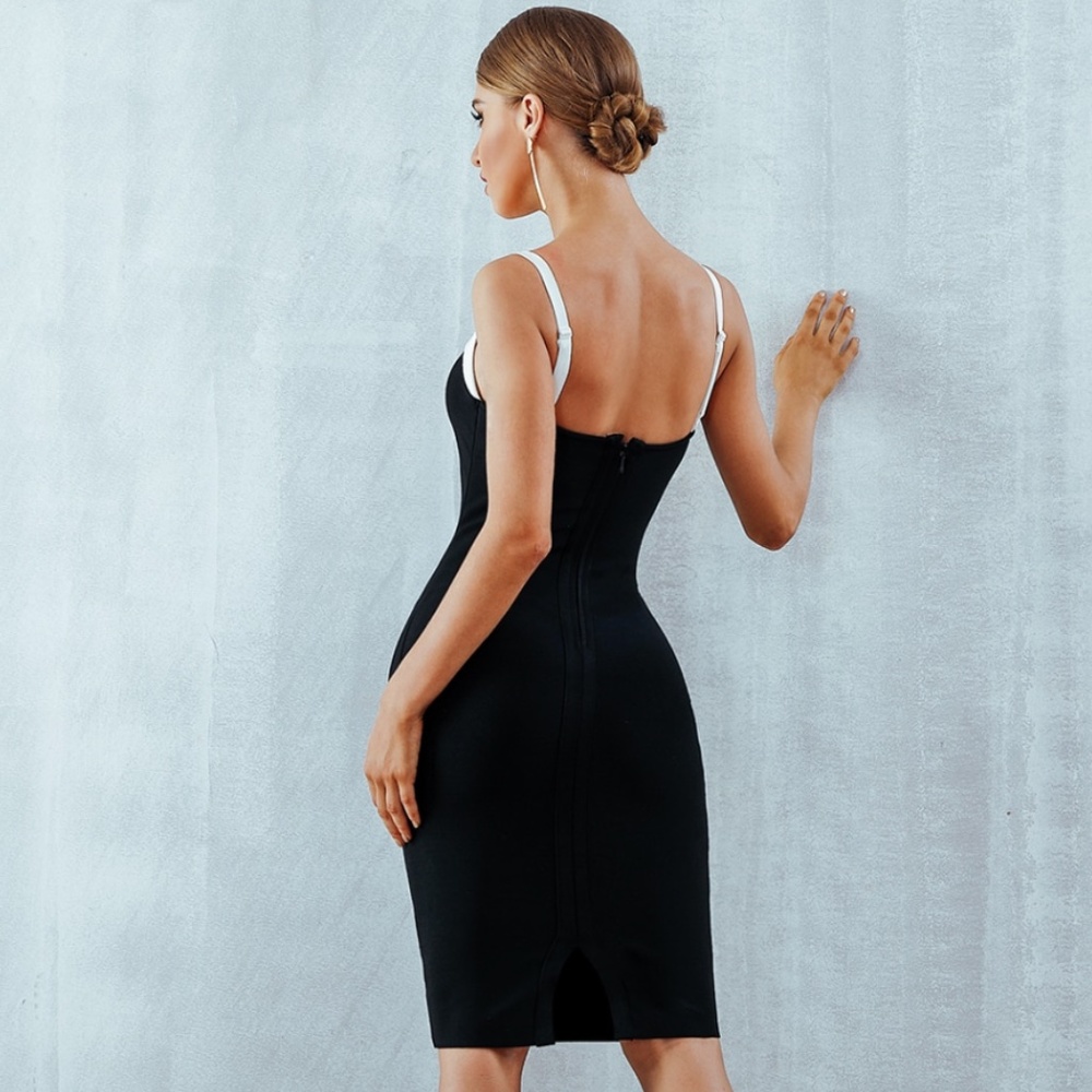 Bandage Sweetheart Bodycon Midi Dress in Black - Picture 5 of 8